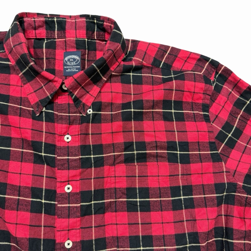 Brooks Brothers Men's 3XL Red Black Plaid Cotton Button Up‎ Shirt